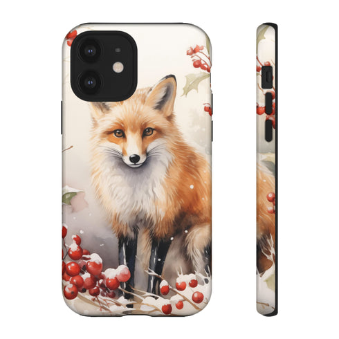 Christmas Fox in a Wreath of Red Berries - Impact Resistant Phone Case iPhone 12 Glossy